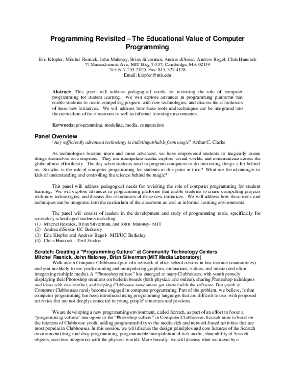 (PDF) Programming revisited: the educational value of computer programming