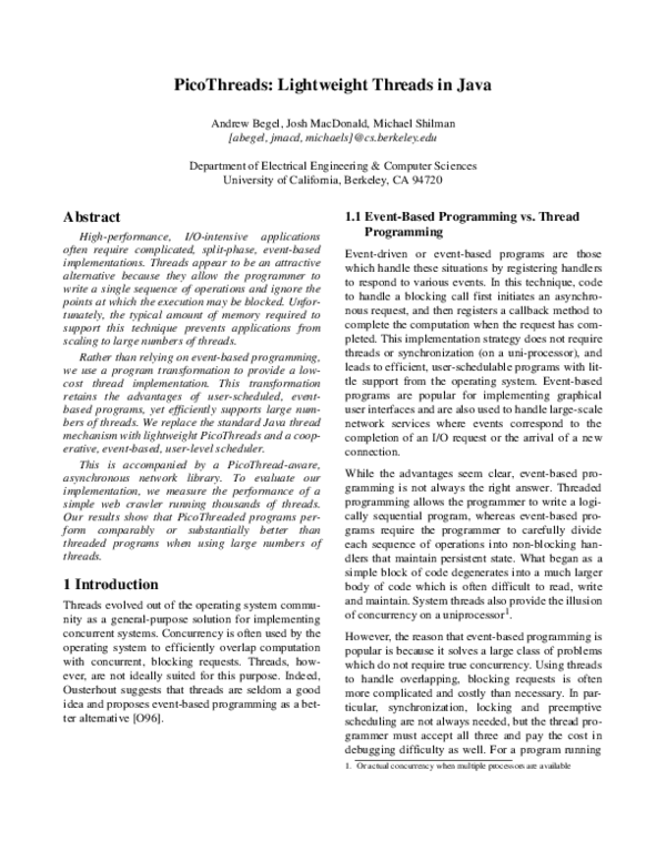(PDF) picothreads: Lightweight threads in Java
