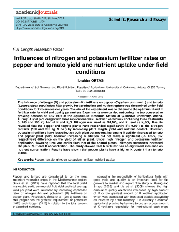 (PDF) Influences of nitrogen and potassium fertilizer rates on pepper ...