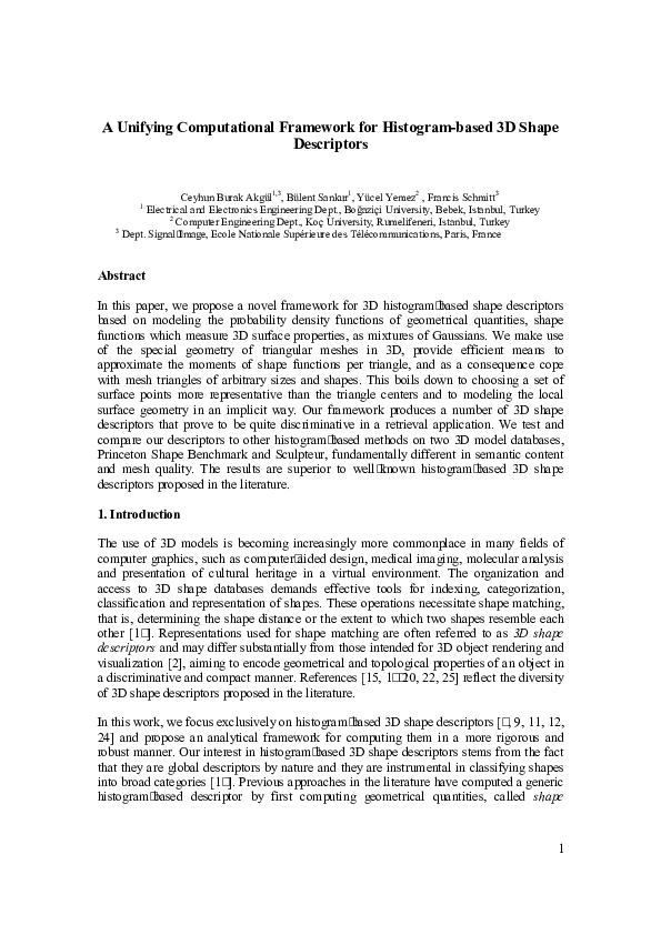 (PDF) A Unifying Computational Framework for Histogram-based 3D Shape ...