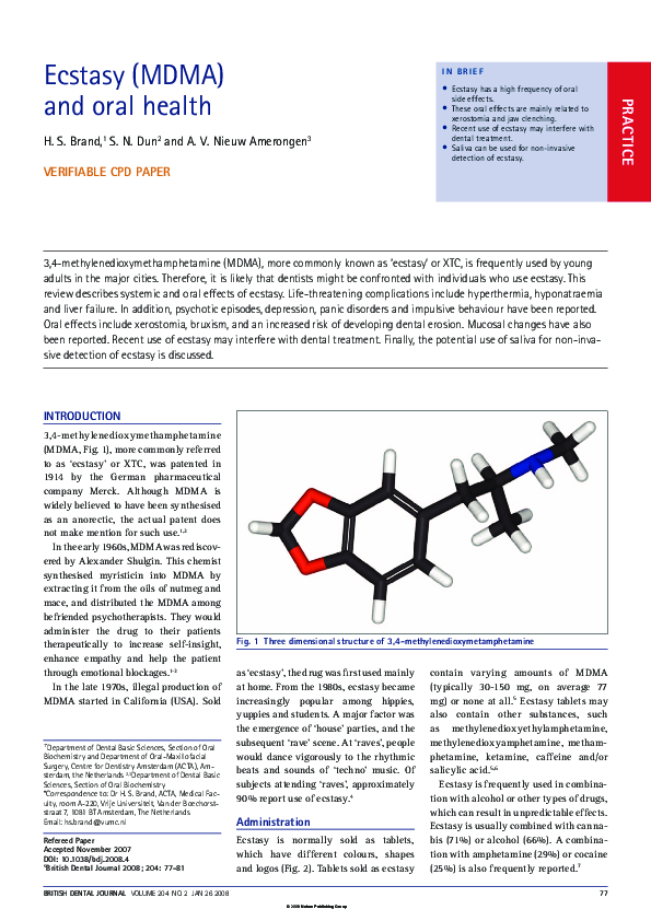 (PDF) Ecstasy (MDMA) and oral health