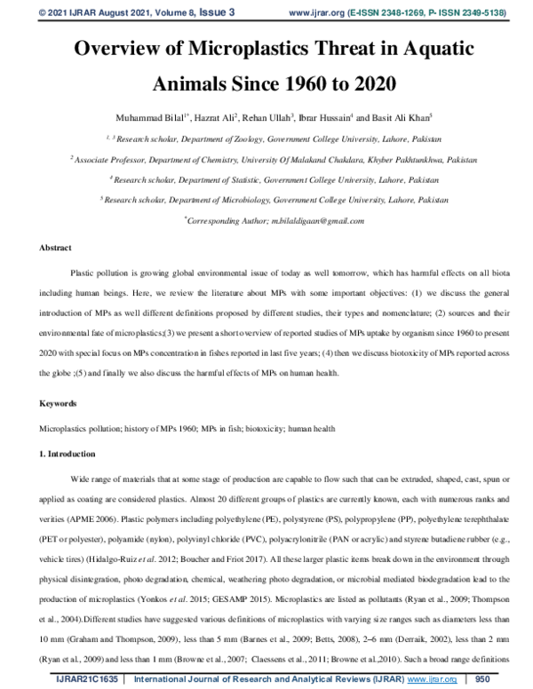 (PDF) Overview of Microplastics Threat in Aquatic Animals Since 1960 to ...