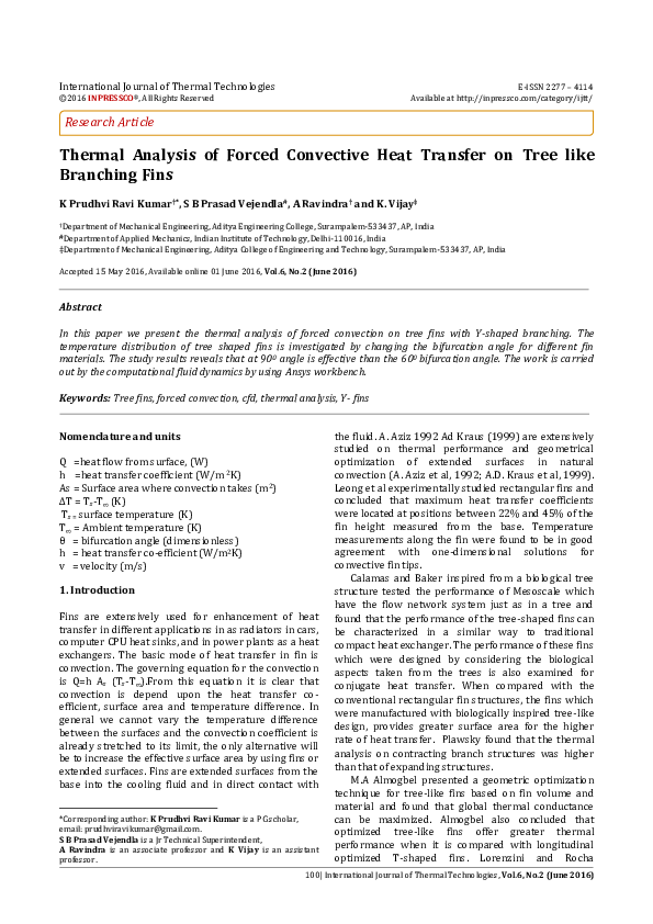 (PDF) Thermal Analysis of Forced Convective Heat Transfer on Tree like ...