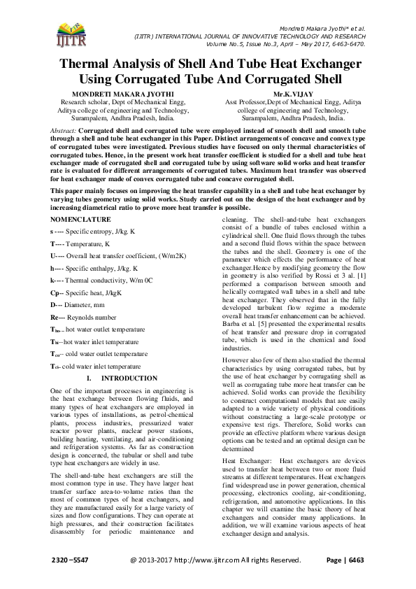 (PDF) Thermal Analysis of Shell And Tube Heat Exchanger Using ...