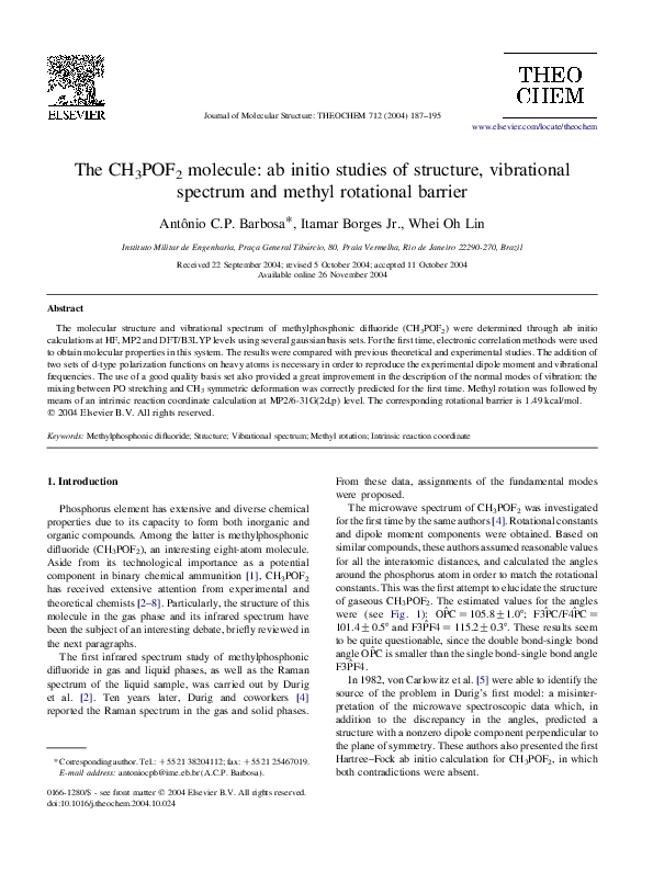 (PDF) The CH3POF2 molecule: ab initio studies of structure, vibrational ...