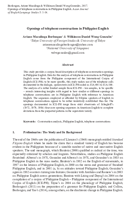 (PDF) Openings of telephone conversations in Philippine English