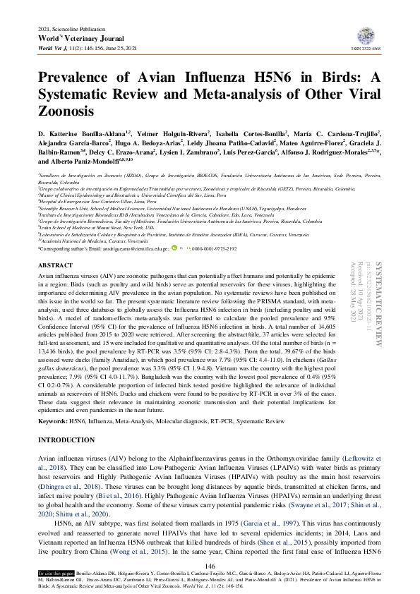 (PDF) Prevalence of Avian Influenza H5N6 in Birds: A Systematic Review ...