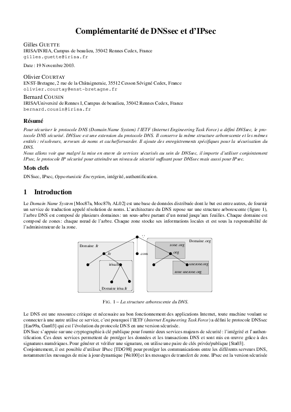 (PDF) Complémentarité de DNSsec et d'IPsec