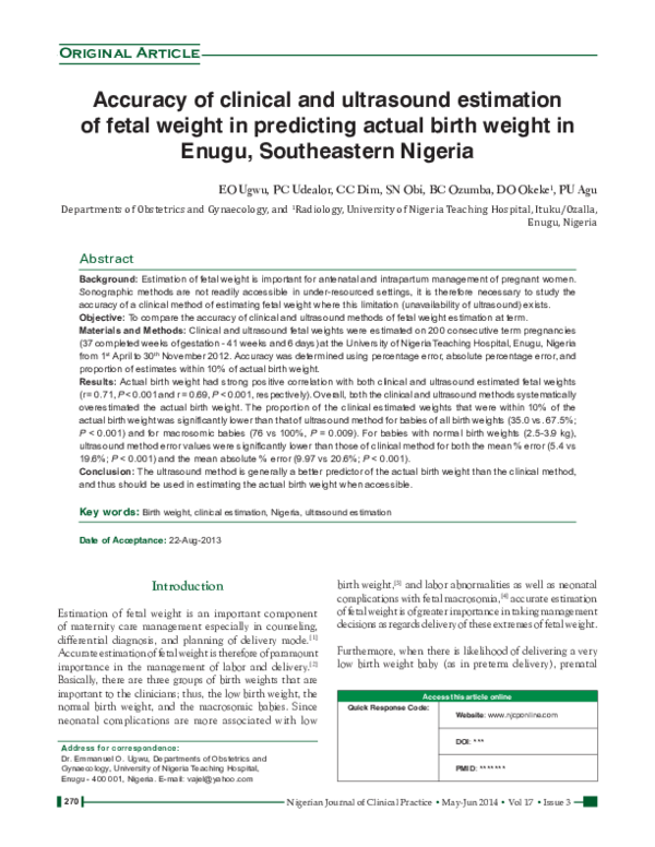 (PDF) Accuracy of clinical and ultrasound estimation of fetal weight in