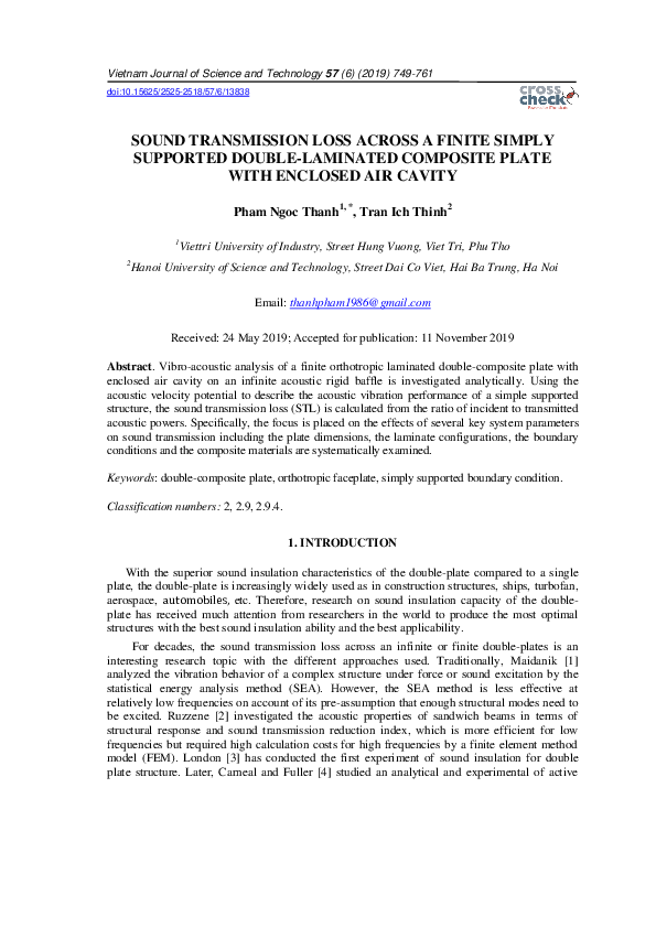 (PDF) Sound Transmission Across a Finite Simply Supported Double ...