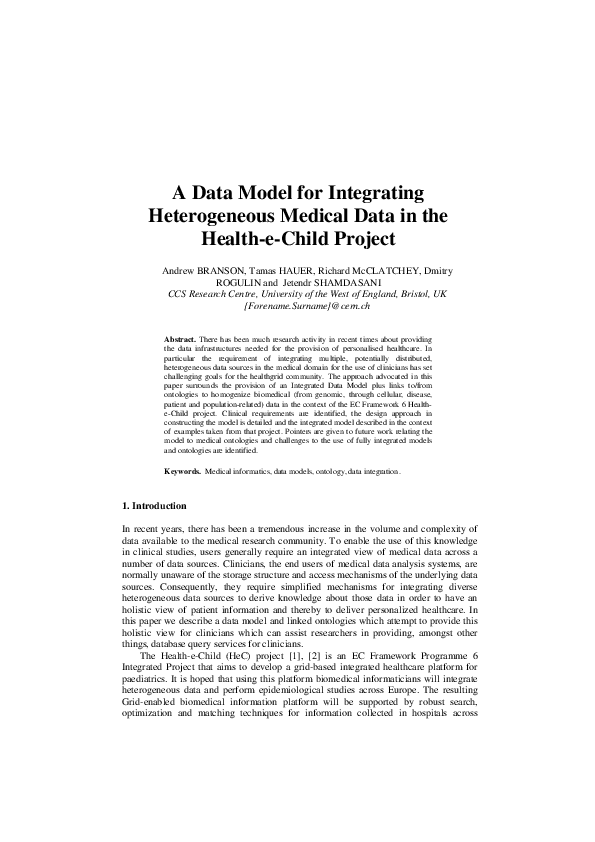 (PDF) A data model for integrating heterogeneous medical data in the ...