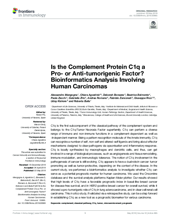 (PDF) Is the Complement Protein C1q a Pro- or Anti-tumorigenic Factor ...