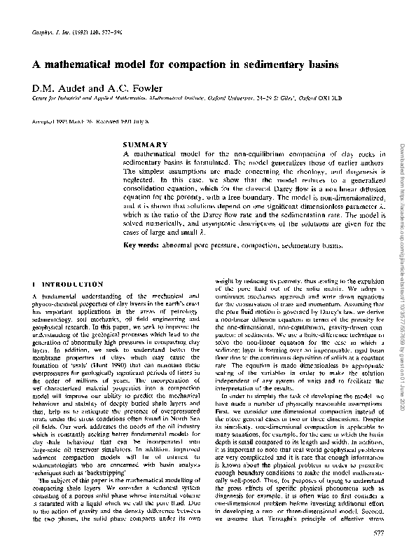 (PDF) A mathematical model for compaction in sedimentary basins