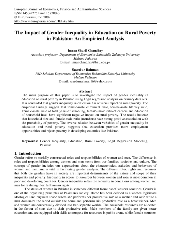 (PDF) The Impact of Gender Inequality in Education on Rural Poverty in ...