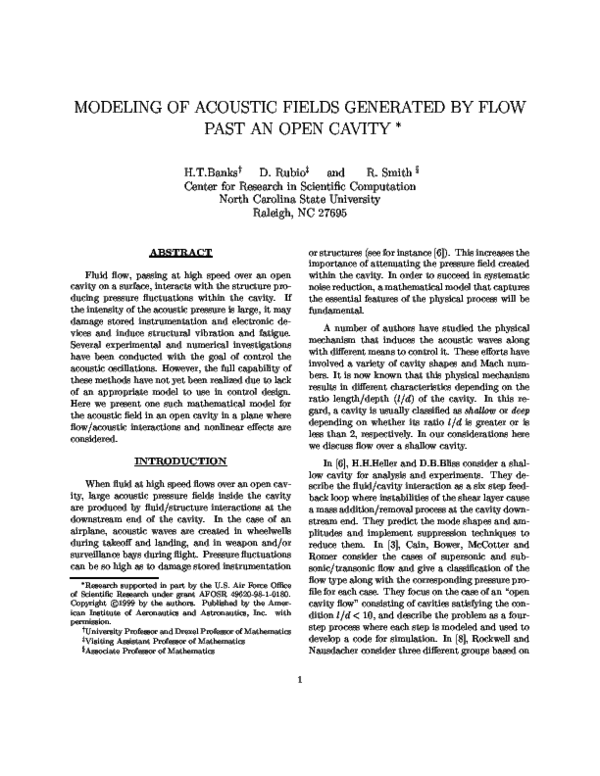 (PDF) Modeling of acoustic fields generated by flow past an open cavity