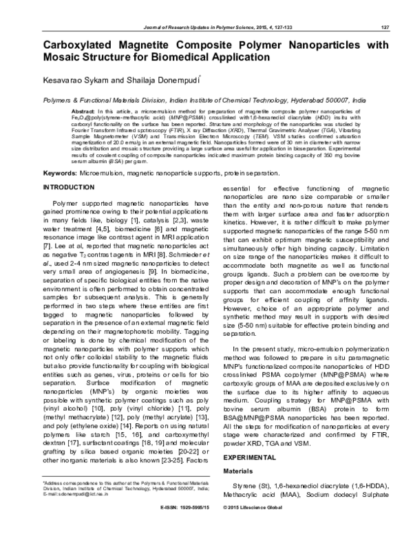 (PDF) Carboxylated Magnetite Composite Polymer Nanoparticles with ...