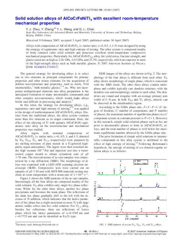 (PDF) Solid solution alloys of AlCoCrFeNiTi x with excellent room ...