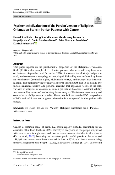 (PDF) Psychometric Evaluation of the Persian Version of Religious ...