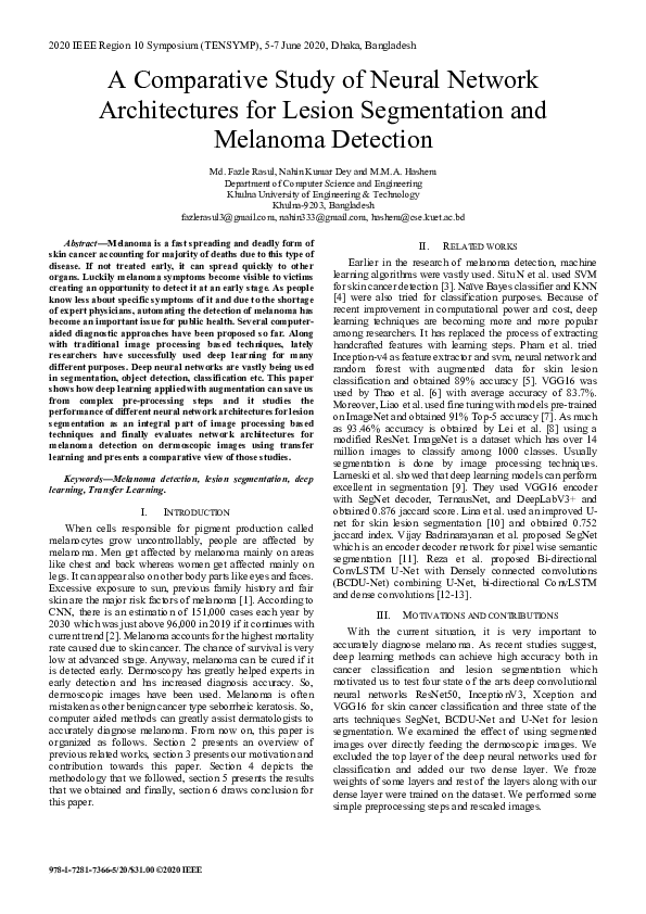 (PDF) A Comparative Study of Neural Network Architectures for Lesion ...