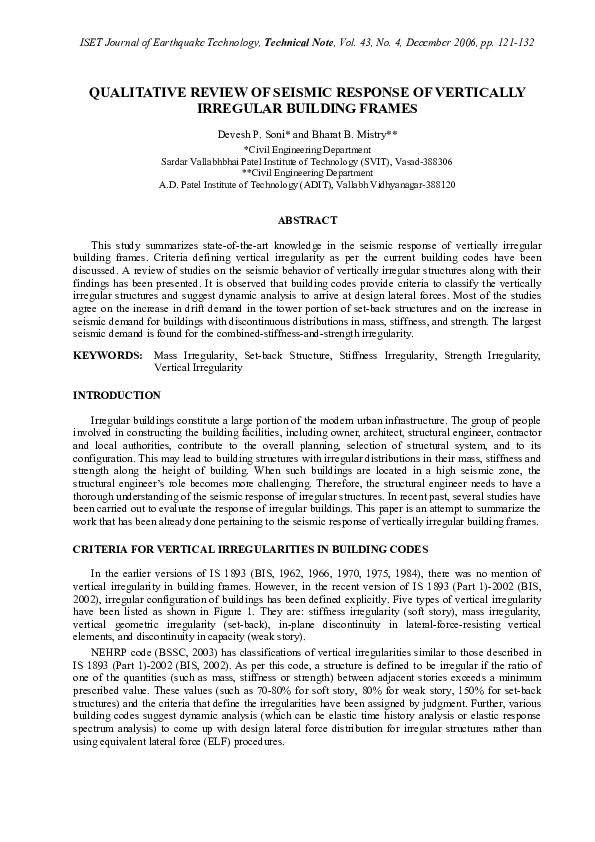 (PDF) Qualitative Review of Seismic Response of Vertically Irregular ...