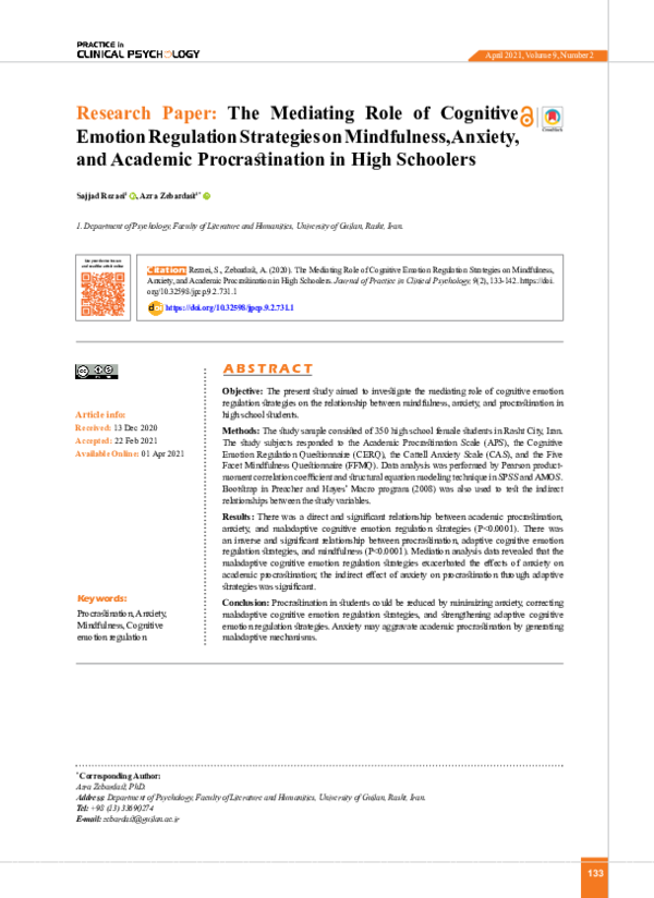 (PDF) The Mediating Role of Cognitive Emotion Regulation Strategies on ...