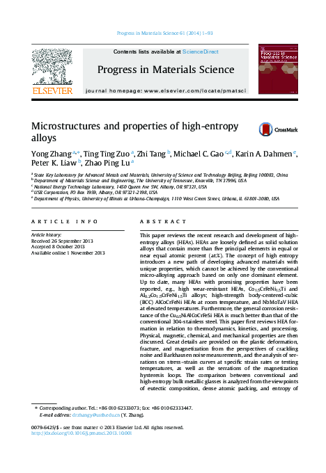 (PDF) Microstructures and properties of high-entropy alloys