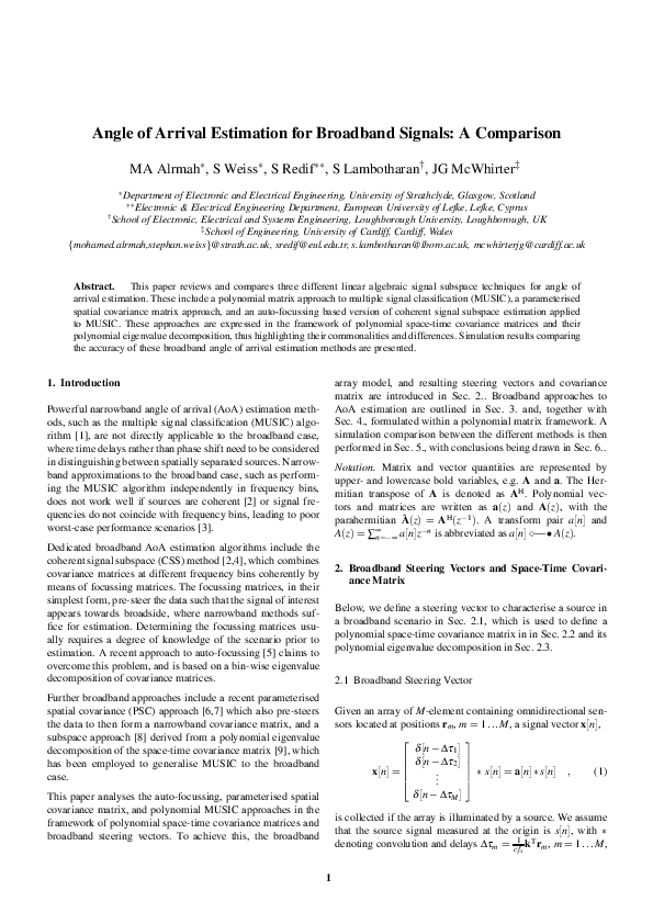 (PDF) Angle of Arrival Estimation for Broadband Signals: A Comparison