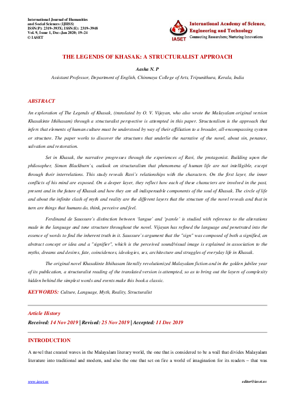(PDF) THE LEGENDS OF KHASAK: A STRUCTURALIST APPROACH