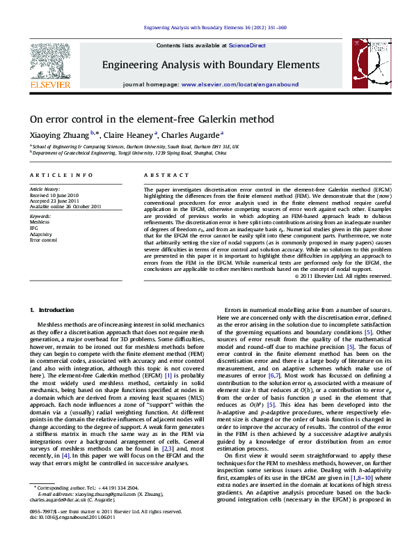 (PDF) On error control in the element-free Galerkin method