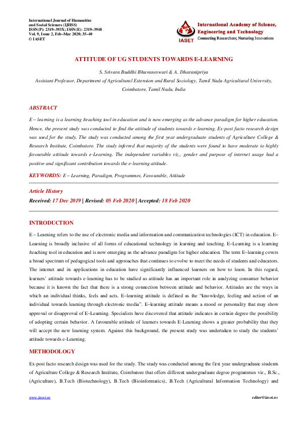 (PDF) ATTITUDE OF UG STUDENTS TOWARDS E-LEARNING