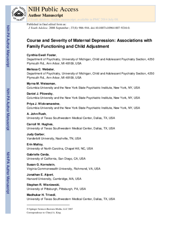 (PDF) Course and Severity of Maternal Depression: Associations with ...