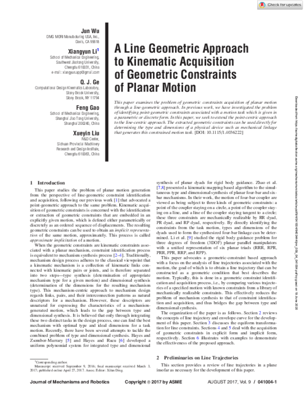 (PDF) A Line Geometric Approach to Kinematic Acquisition of Geometric ...