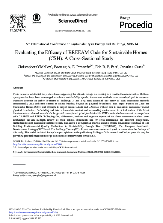 (PDF) Evaluating the Efficacy of BREEAM Code for Sustainable Homes (CSH ...