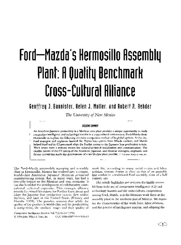 PDF) Ford-Mazda's hermosillo assembly plant: A quality benchmark  cross-cultural alliance