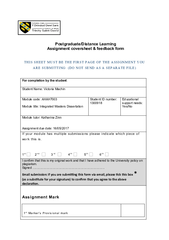 (DOC) Postgraduate/Distance Learning Assignment coversheet & feedback form