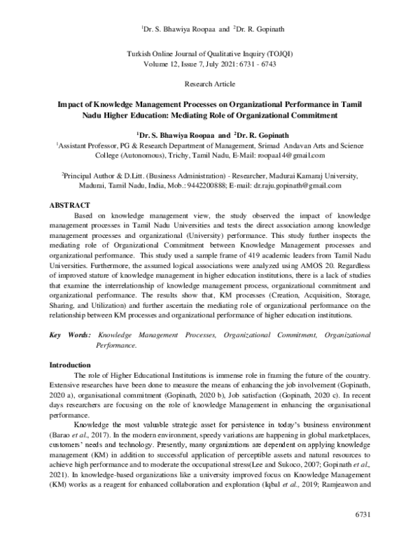 (PDF) Impact of Knowledge Management Processes on Organizational ...