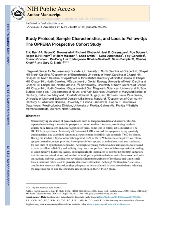 (PDF) Study Protocol, Sample Characteristics, and Loss to FollowUp