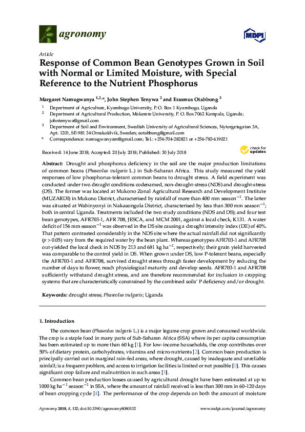 (PDF) Response of Common Bean Genotypes Grown in Soil with Normal or ...