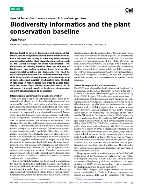 (PDF) Biodiversity informatics and the plant conservation baseline