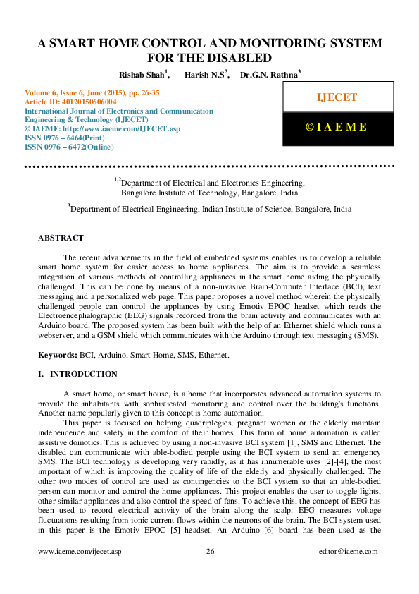 (PDF) A SMART HOME CONTROL AND MONITORING SYSTEM FOR THE DISABLED