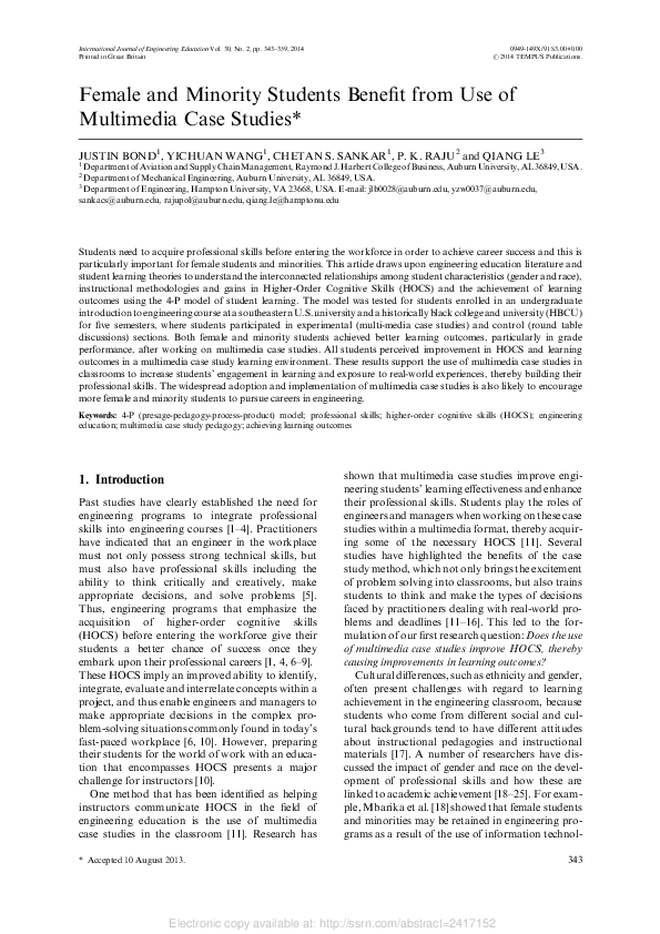 (PDF) Female and minority students benefit from use of multimedia case ...