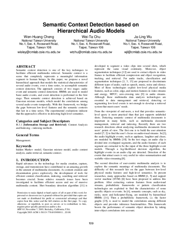 (PDF) Semantic context detection based on hierarchical audio models