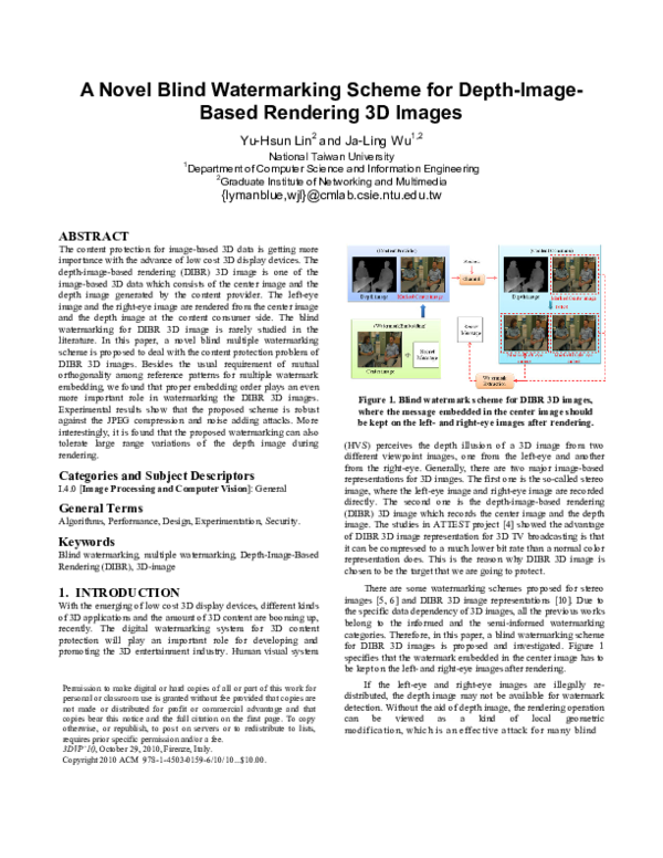 (PDF) A novel blind watermarking scheme for depth-image-based rendering ...