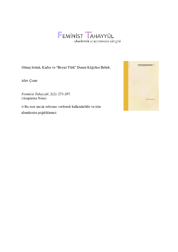 (PDF) Güneş Sokak, Kadın ve “Beyaz Türk” Denen Kâğıttan