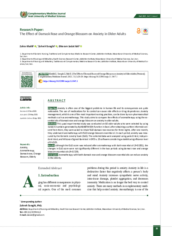 (PDF) The Effect of Damask Rose and Orange Blossom on Anxiety in Older ...