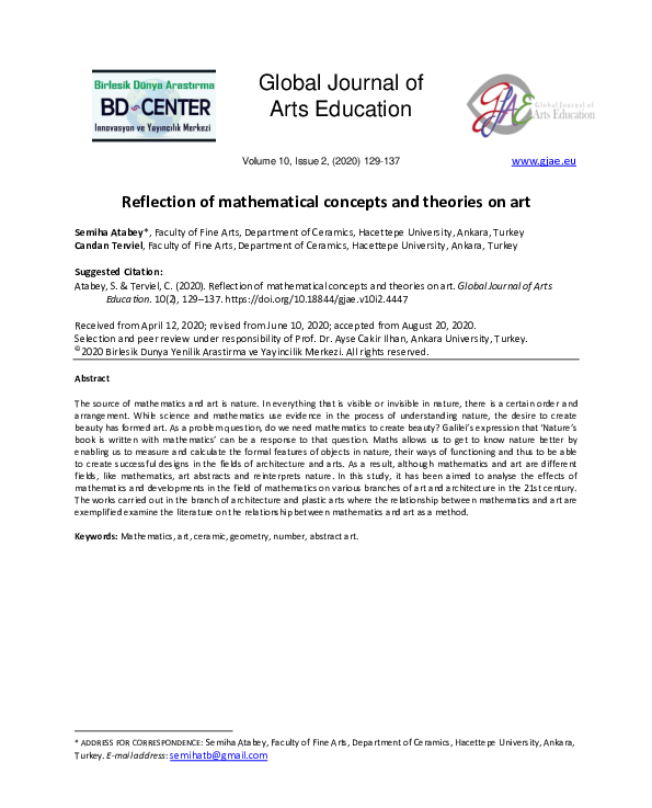 (PDF) Reflection of mathematical concepts and theories on art