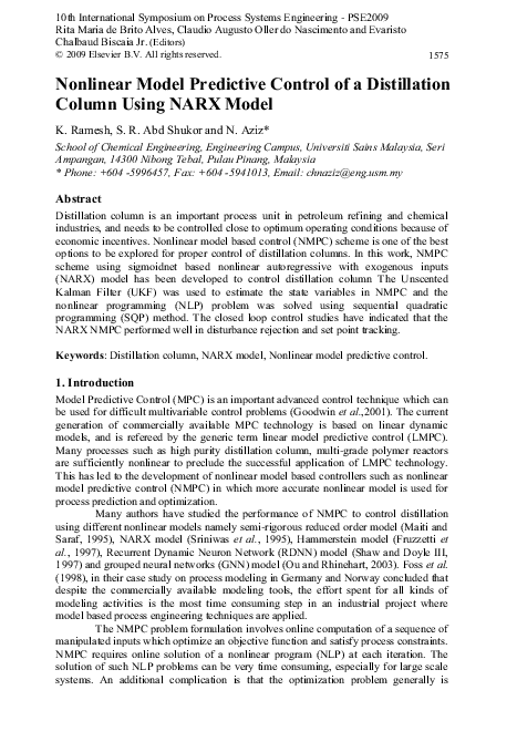 (PDF) Nonlinear Model Predictive Control of a Distillation Column Using ...