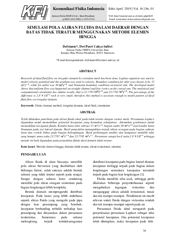 (PDF) Simulasi Pola Aliran Fluida Dalam Daerah Dengan Batas Tidak ...