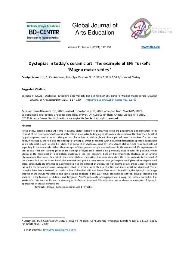 Pdf Dystopias In Today S Ceramic Art The Example Of Efe Turkel S