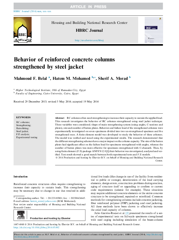 (PDF) Behavior of reinforced concrete columns strengthened by steel jacket